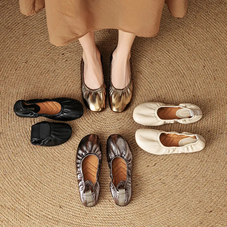 Soft sheepskin leather ballet flats with rubber soles, Mary Jane shoes, plus size women's shoes