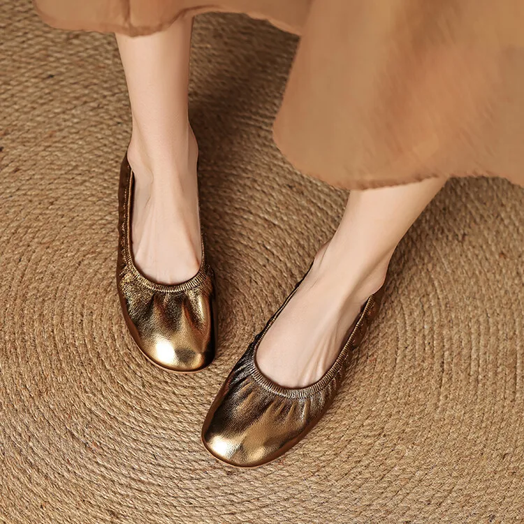 Soft sheepskin leather ballet flats with rubber soles, Mary Jane shoes, plus size women's shoes