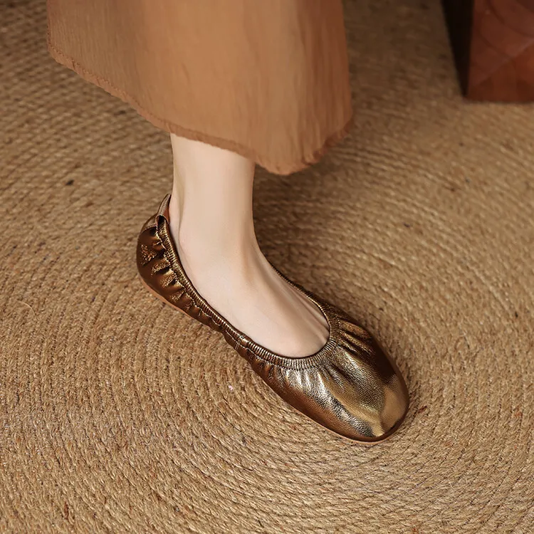 Soft sheepskin leather ballet flats with rubber soles, Mary Jane shoes, plus size women's shoes