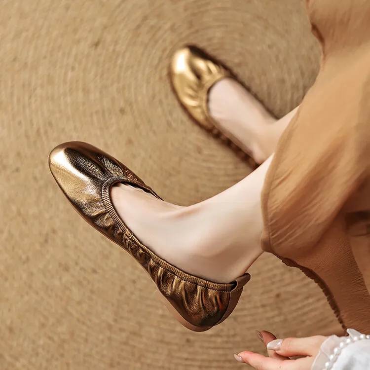 Soft sheepskin leather ballet flats with rubber soles, Mary Jane shoes, plus size women's shoes