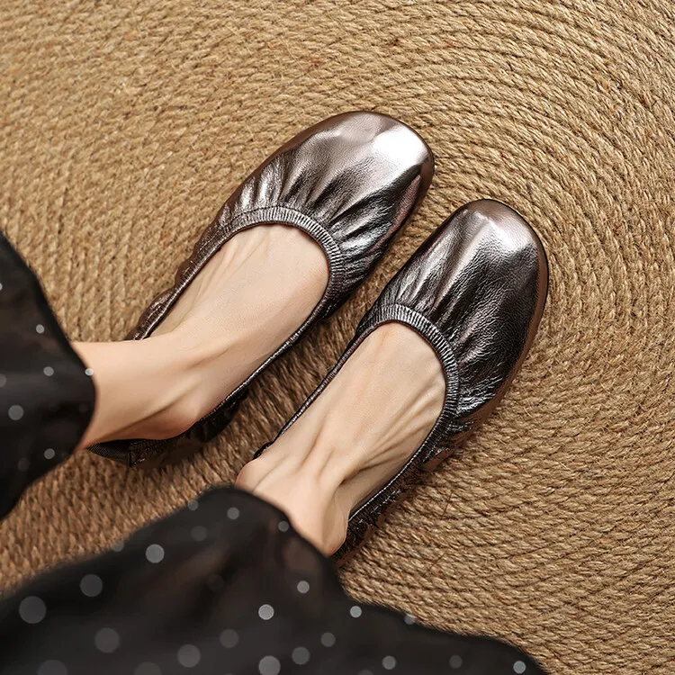 Soft sheepskin leather ballet flats with rubber soles, Mary Jane shoes, plus size women's shoes