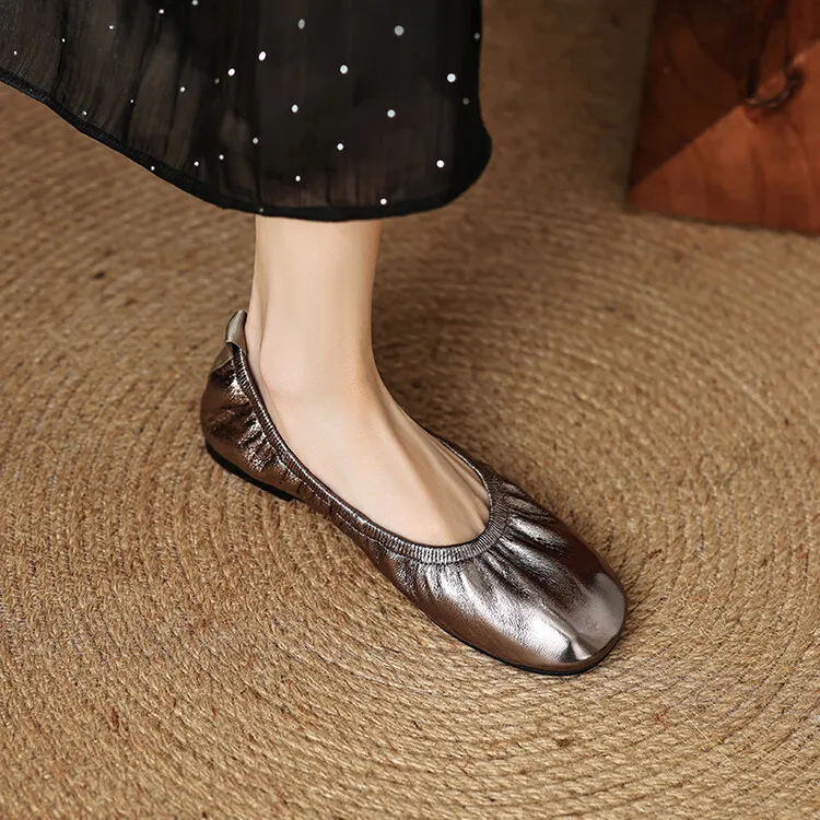 Soft sheepskin leather ballet flats with rubber soles, Mary Jane shoes, plus size women's shoes
