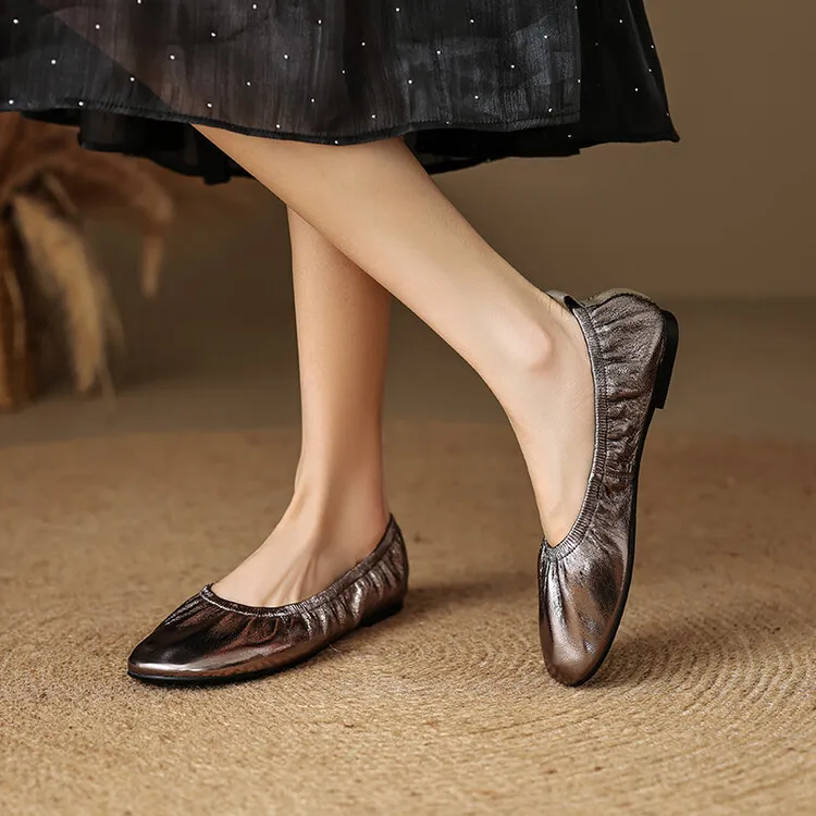Soft sheepskin leather ballet flats with rubber soles, Mary Jane shoes, plus size women's shoes