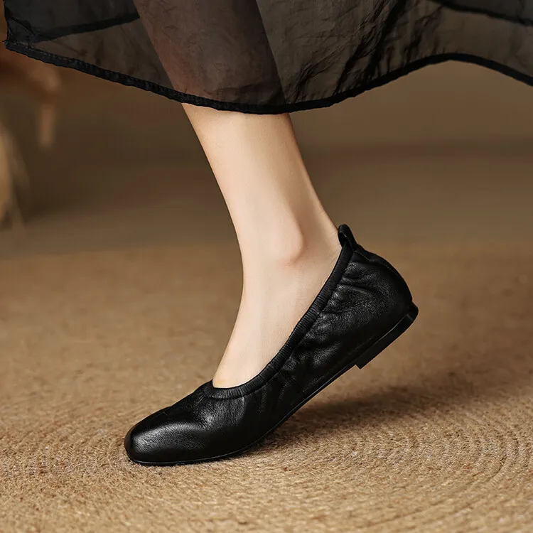 Soft sheepskin leather ballet flats with rubber soles, Mary Jane shoes, plus size women's shoes