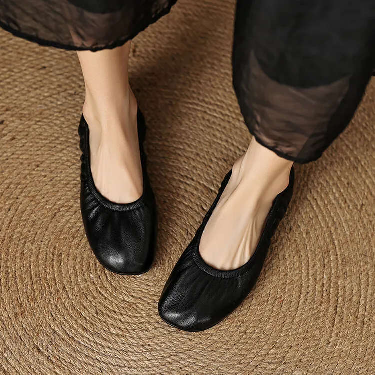 Soft sheepskin leather ballet flats with rubber soles, Mary Jane shoes, plus size women's shoes