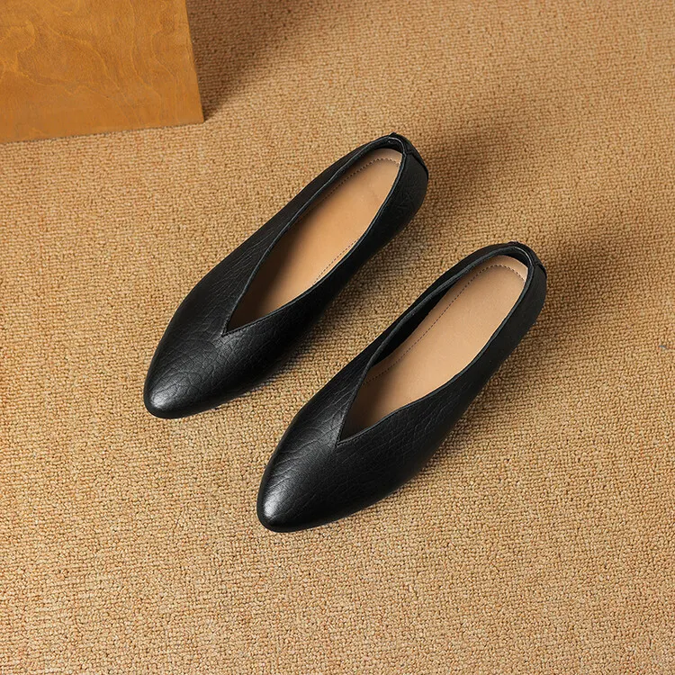 Women's soft leather, soft-soled granny shoes, retro solid color, minimalist chunky heel, low-cut work shoes, commuter slip-on shoes, sizes 7-16