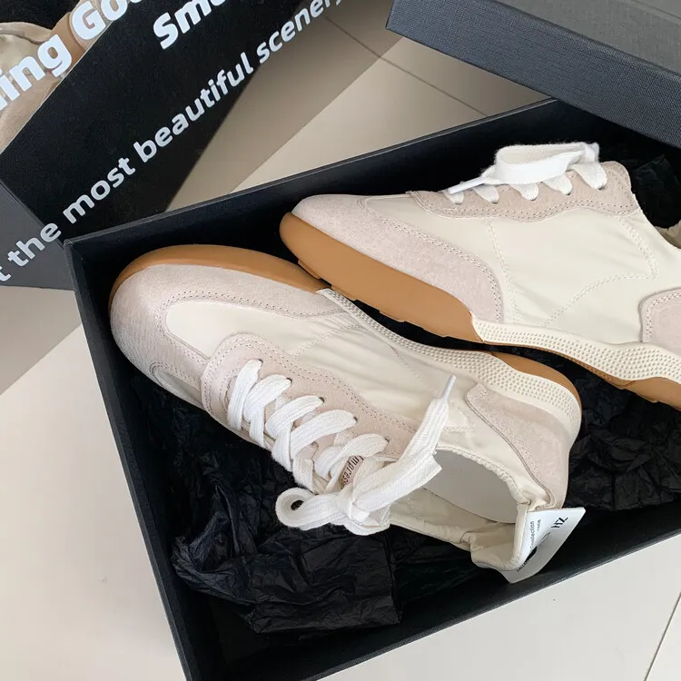 Gummy candy-colored autumn casual sneakers with hidden heel lift, round toe, color blocking, lace-up, women's shoes, 7-22f