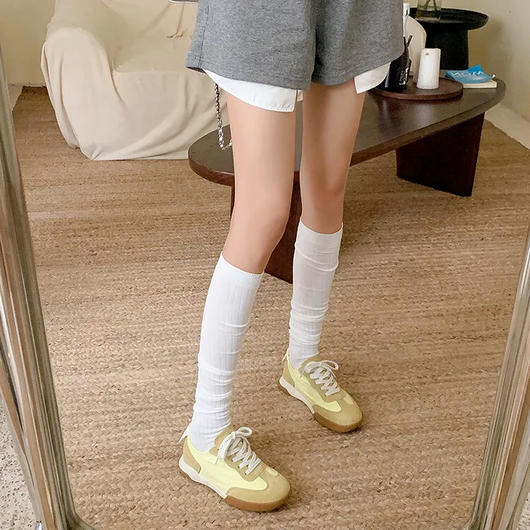 Gummy candy-colored autumn casual sneakers with hidden heel lift, round toe, color blocking, lace-up, women's shoes, 7-22f