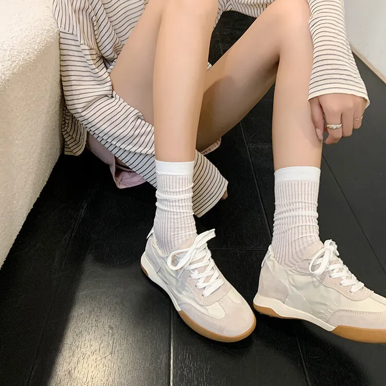 Gummy candy-colored autumn casual sneakers with hidden heel lift, round toe, color blocking, lace-up, women's shoes, 7-22f