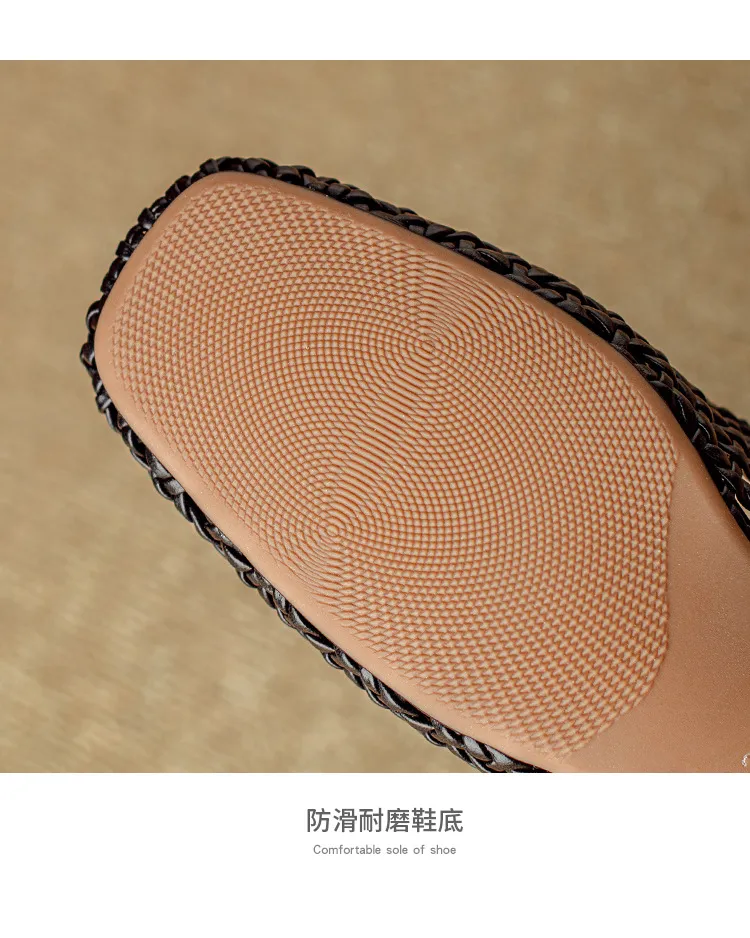 Summer fashionable chunky heel open back woven mesh women's shoes, stylish breathable hollow-out closed toe sandals