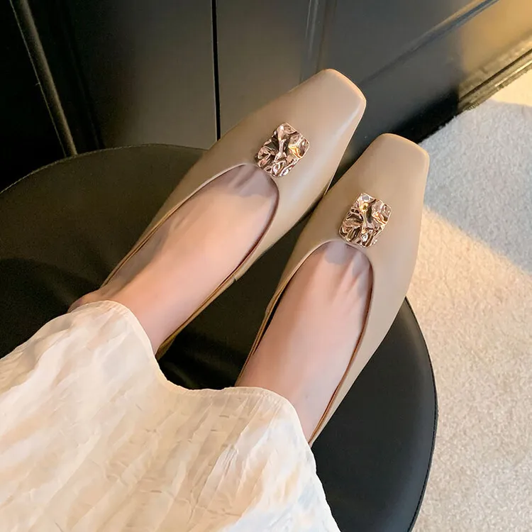 French-style leather low-heeled flat shoes, autumn and winter slip-on shoes, 8-7J
