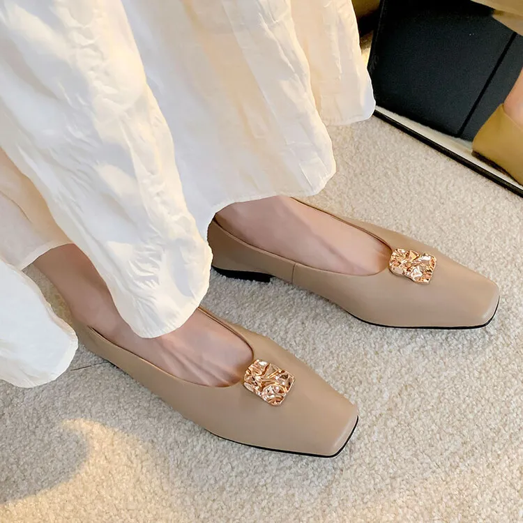 French-style leather low-heeled flat shoes, autumn and winter slip-on shoes, 8-7J