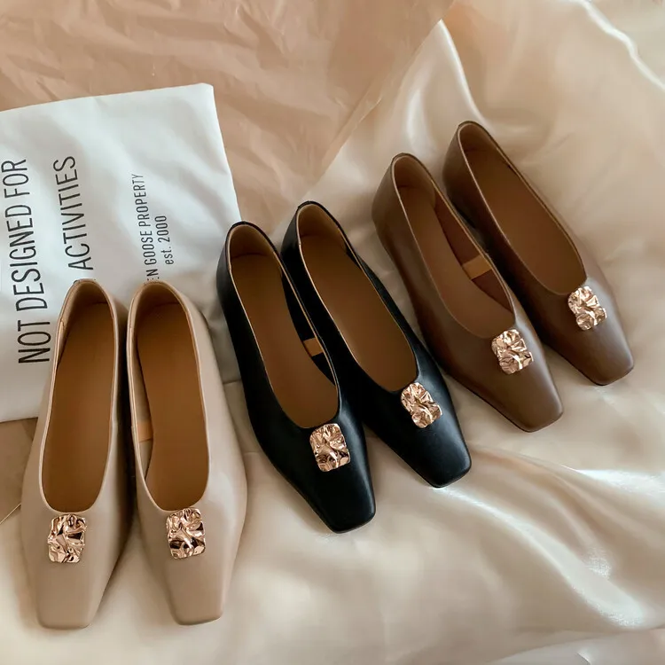 French-style leather low-heeled flat shoes, autumn and winter slip-on shoes, 8-7J