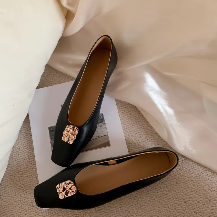 French-style leather low-heeled flat shoes, autumn and winter slip-on shoes, 8-7J