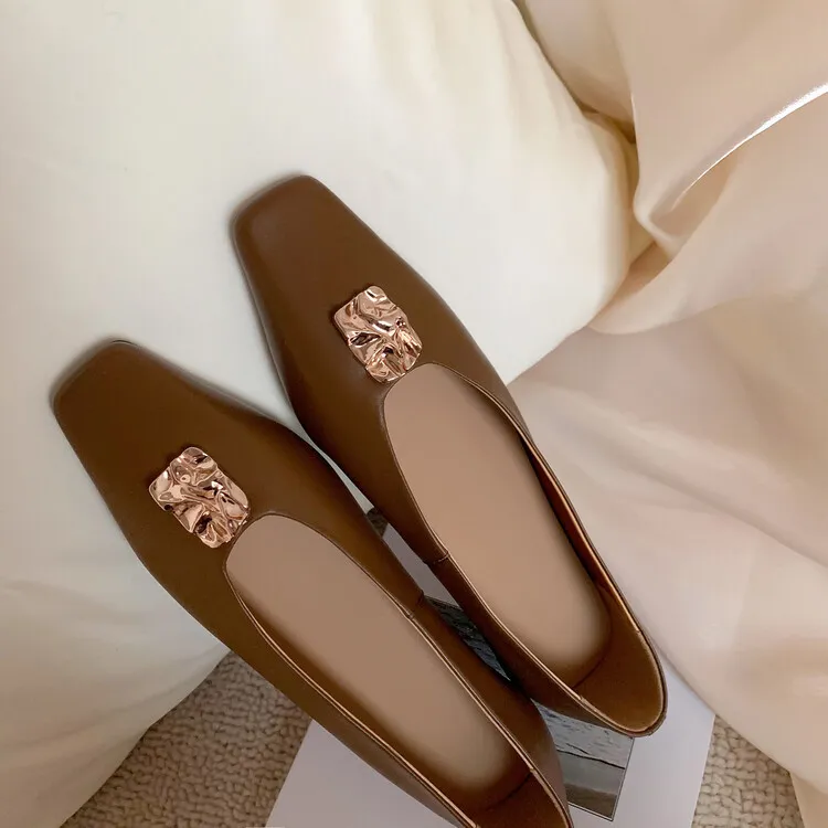 French-style leather low-heeled flat shoes, autumn and winter slip-on shoes, 8-7J