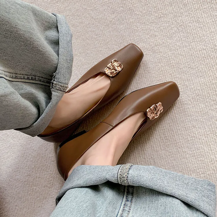 French-style leather low-heeled flat shoes, autumn and winter slip-on shoes, 8-7J
