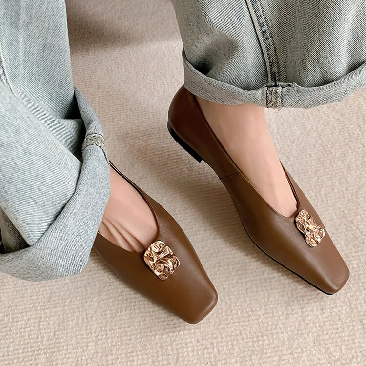 French-style leather low-heeled flat shoes, autumn and winter slip-on shoes, 8-7J