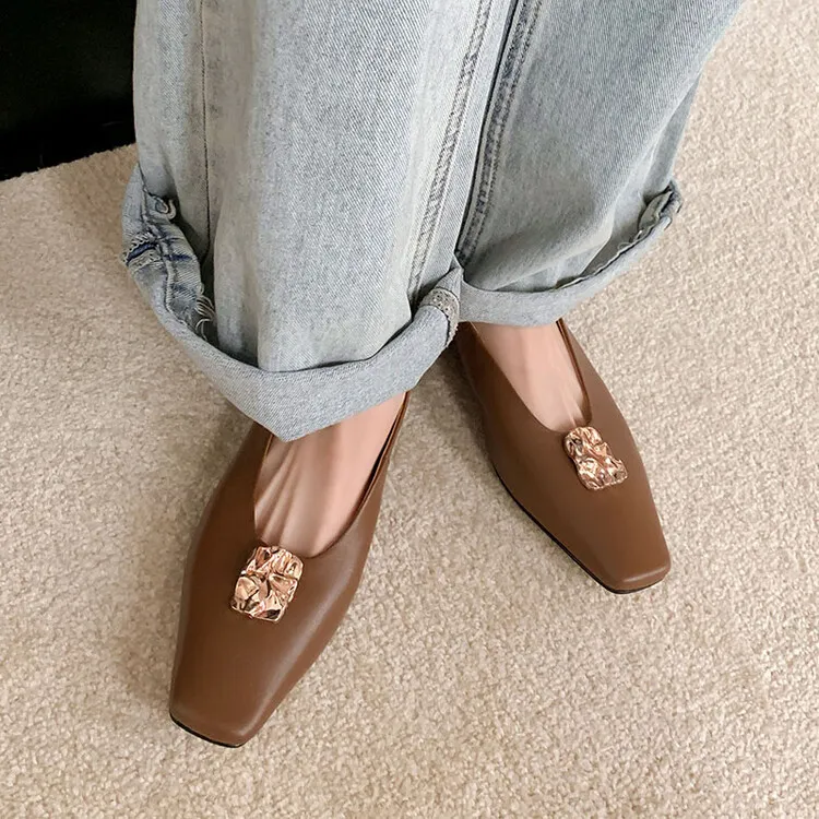 French-style leather low-heeled flat shoes, autumn and winter slip-on shoes, 8-7J