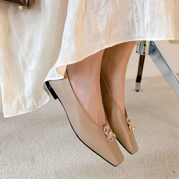 French-style leather low-heeled flat shoes, autumn and winter slip-on shoes, 8-7J