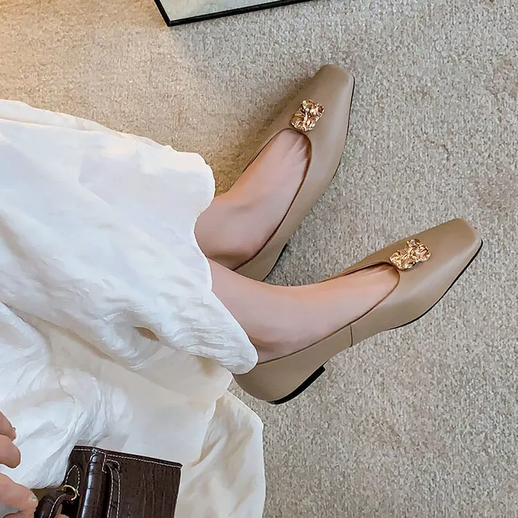 French-style leather low-heeled flat shoes, autumn and winter slip-on shoes, 8-7J