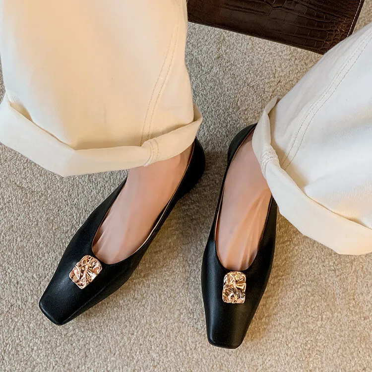 French-style leather low-heeled flat shoes, autumn and winter slip-on shoes, 8-7J