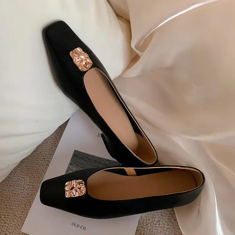 French-style leather low-heeled flat shoes, autumn and winter slip-on shoes, 8-7J