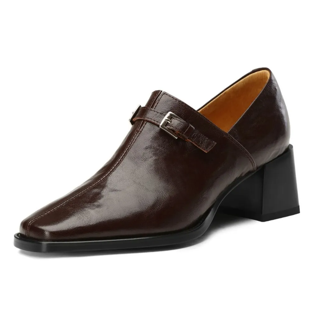 Women's French square-toe high-heeled Mary Jane shoes, plus size, retro style.