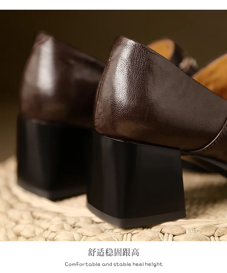 Women's French square-toe high-heeled Mary Jane shoes, plus size, retro style.
