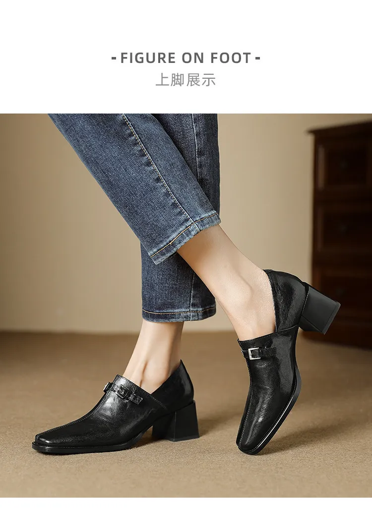 Women's French square-toe high-heeled Mary Jane shoes, plus size, retro style.