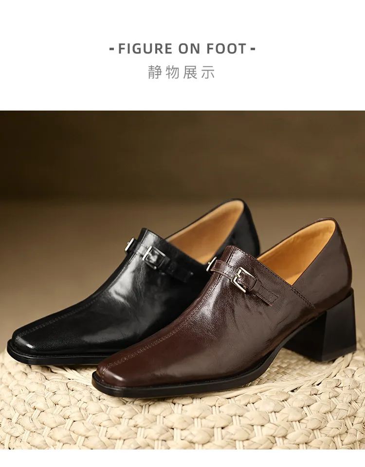 Women's French square-toe high-heeled Mary Jane shoes, plus size, retro style.