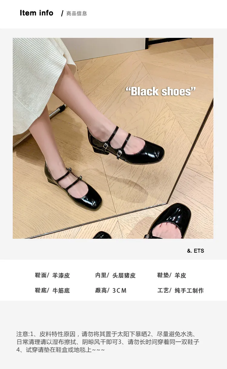 Spring and Autumn Round Toe Color Block Single Shoes Buckle Lambskin Patent Leather Silver Black Red Plus Size Fashion Women's Shoes 9-5h