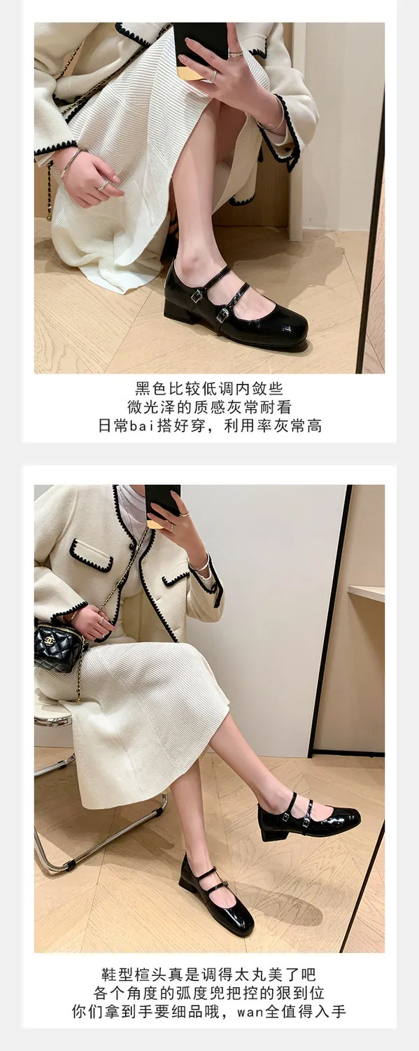 Spring and Autumn Round Toe Color Block Single Shoes Buckle Lambskin Patent Leather Silver Black Red Plus Size Fashion Women's Shoes 9-5h