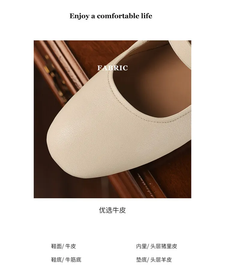 Fashionable women's shoes, autumn round toe, low-cut, chunky mid-heel, single strap, buckle, solid color, simple design. (9-5p)