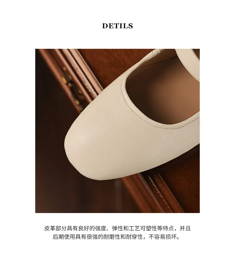 Fashionable women's shoes, autumn round toe, low-cut, chunky mid-heel, single strap, buckle, solid color, simple design. (9-5p)