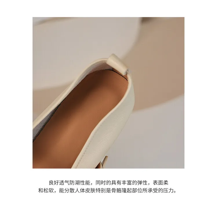 Fashionable women's shoes, autumn round toe, low-cut, chunky mid-heel, single strap, buckle, solid color, simple design. (9-5p)