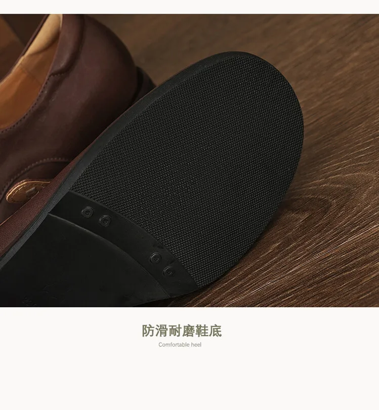 Fashionable and luxurious washed horse leather women's shoes, autumn and winter trendy round toe chunky heel belt buckle fashion shoes 10-4
