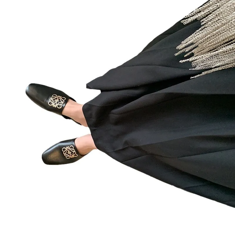 Spring/Summer Fashion Round Toe Leather Open Back Slippers Women's Shoes with Full Leather Lining and Outer Fit and Decorative Buckles