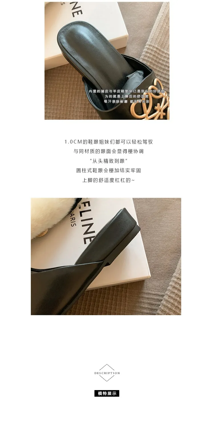 Spring/Summer Fashion Round Toe Leather Open Back Slippers Women's Shoes with Full Leather Lining and Outer Fit and Decorative Buckles