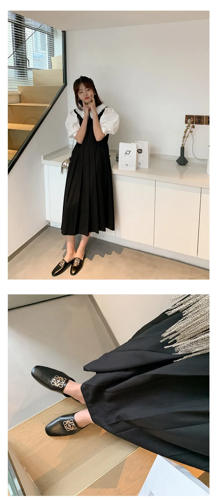 Spring/Summer Fashion Round Toe Leather Open Back Slippers Women's Shoes with Full Leather Lining and Outer Fit and Decorative Buckles