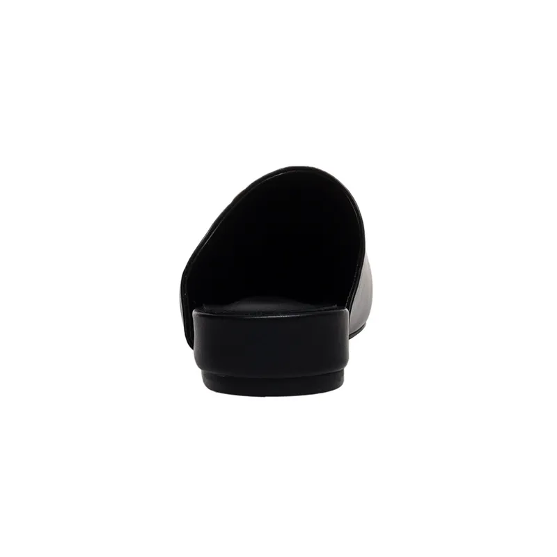Spring/Summer Fashion Round Toe Leather Open Back Slippers Women's Shoes with Full Leather Lining and Outer Fit and Decorative Buckles