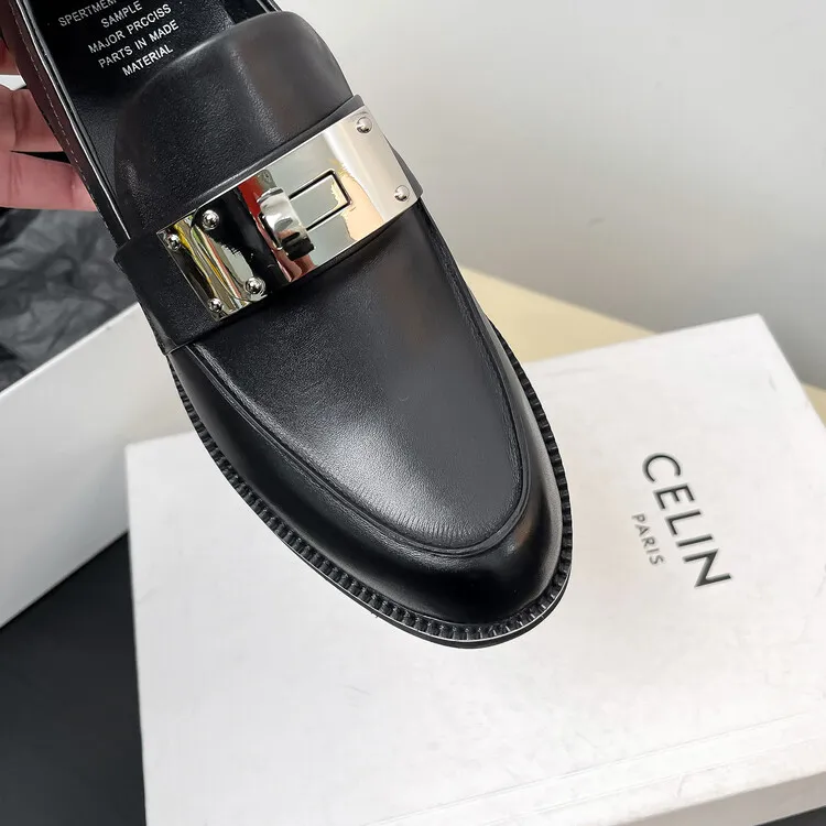 Autumn/Winter Round Toe Chunky Heel Mid-Heel Slip-on Leather Flats, Black, 11-28c