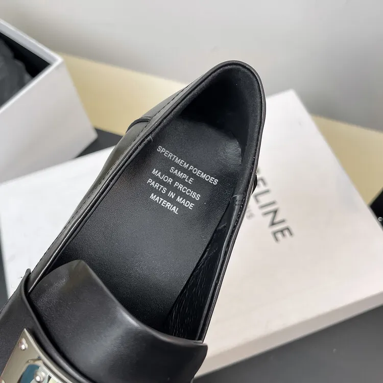 Autumn/Winter Round Toe Chunky Heel Mid-Heel Slip-on Leather Flats, Black, 11-28c