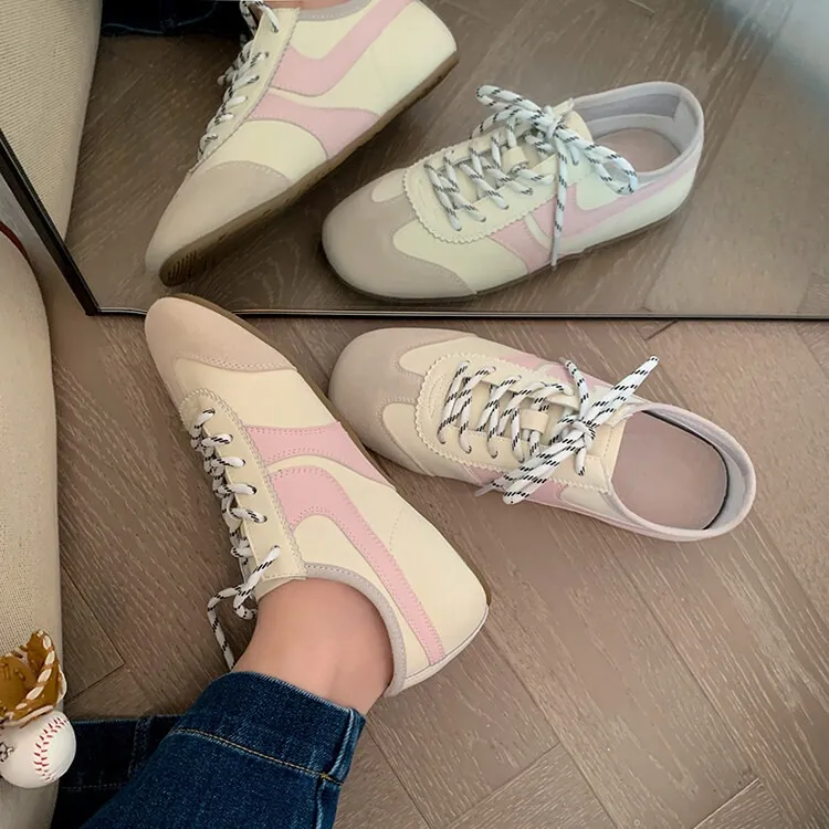Agan shoes, women's popular retro green lace-up German training shoes, comfortable suede flat sneakers.