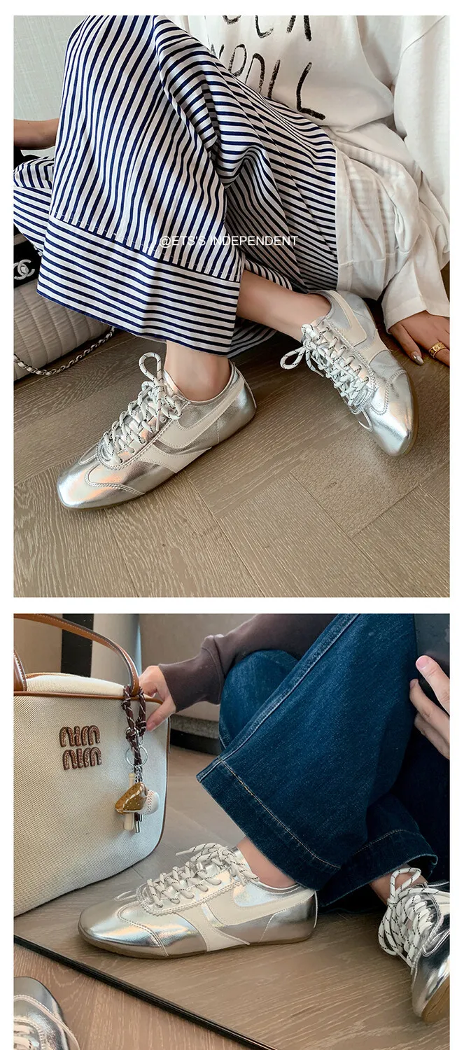 Agan shoes, women's popular retro green lace-up German training shoes, comfortable suede flat sneakers.