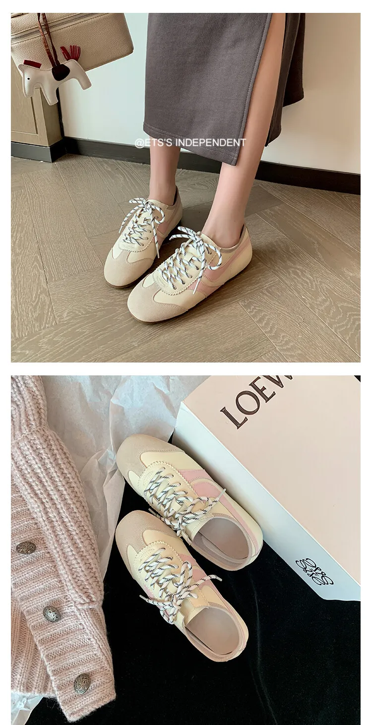 Agan shoes, women's popular retro green lace-up German training shoes, comfortable suede flat sneakers.