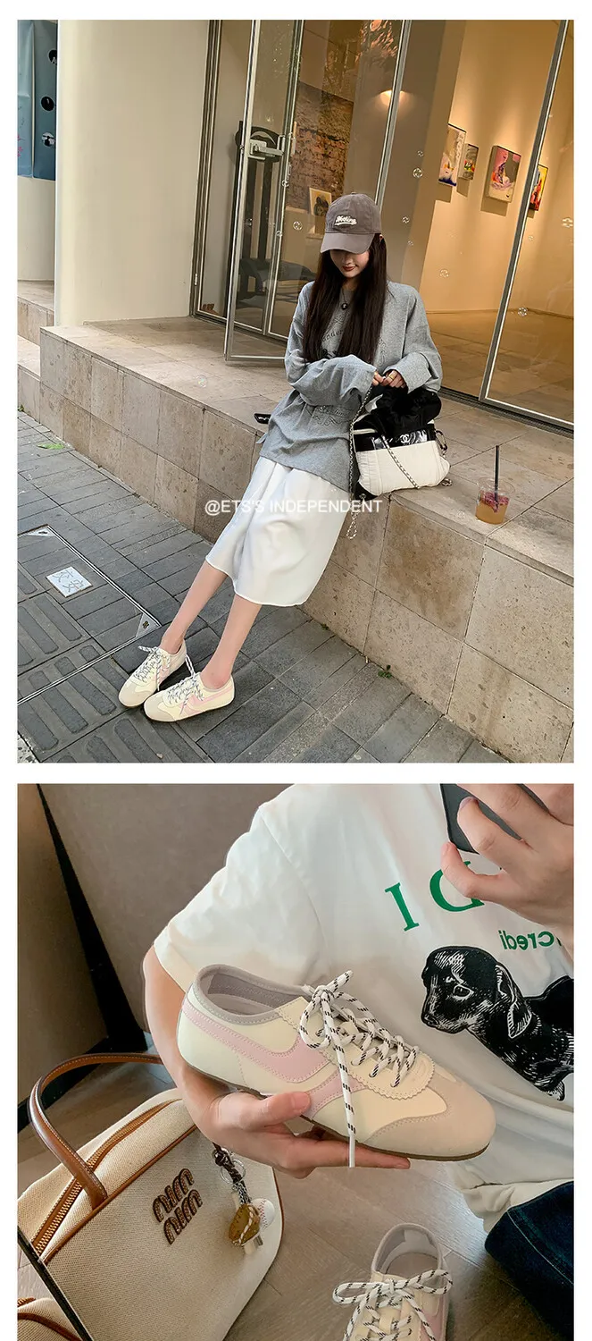 Agan shoes, women's popular retro green lace-up German training shoes, comfortable suede flat sneakers.