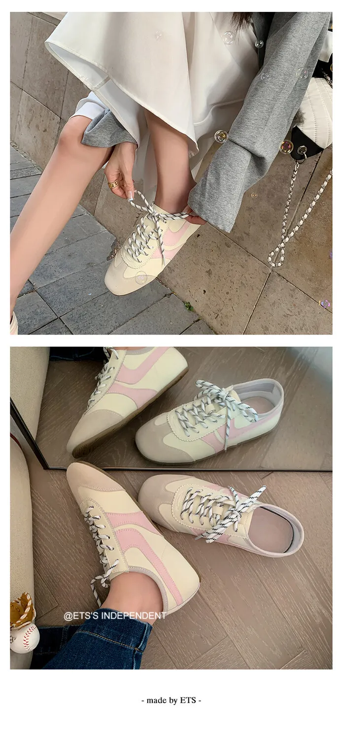 Agan shoes, women's popular retro green lace-up German training shoes, comfortable suede flat sneakers.