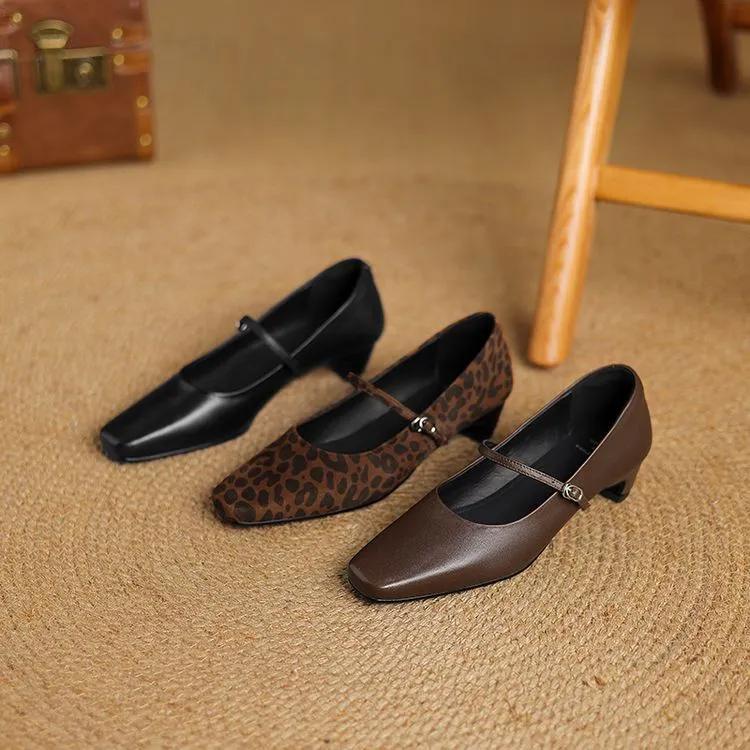 Spring square-toe chunky heel high-heeled low-cut single shoes with buckle, sheepskin fashion women's shoes 12-16b