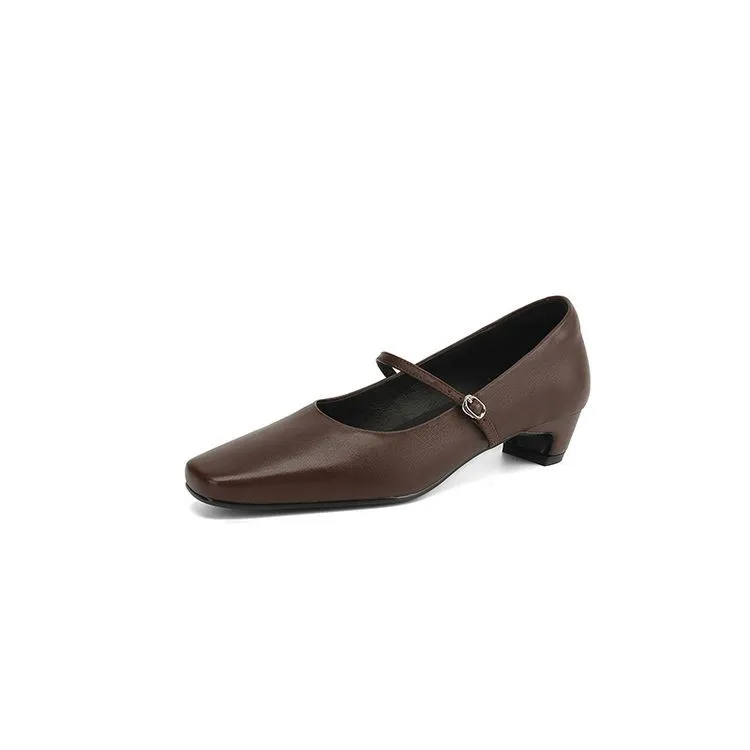 Spring square-toe chunky heel high-heeled low-cut single shoes with buckle, sheepskin fashion women's shoes 12-16b