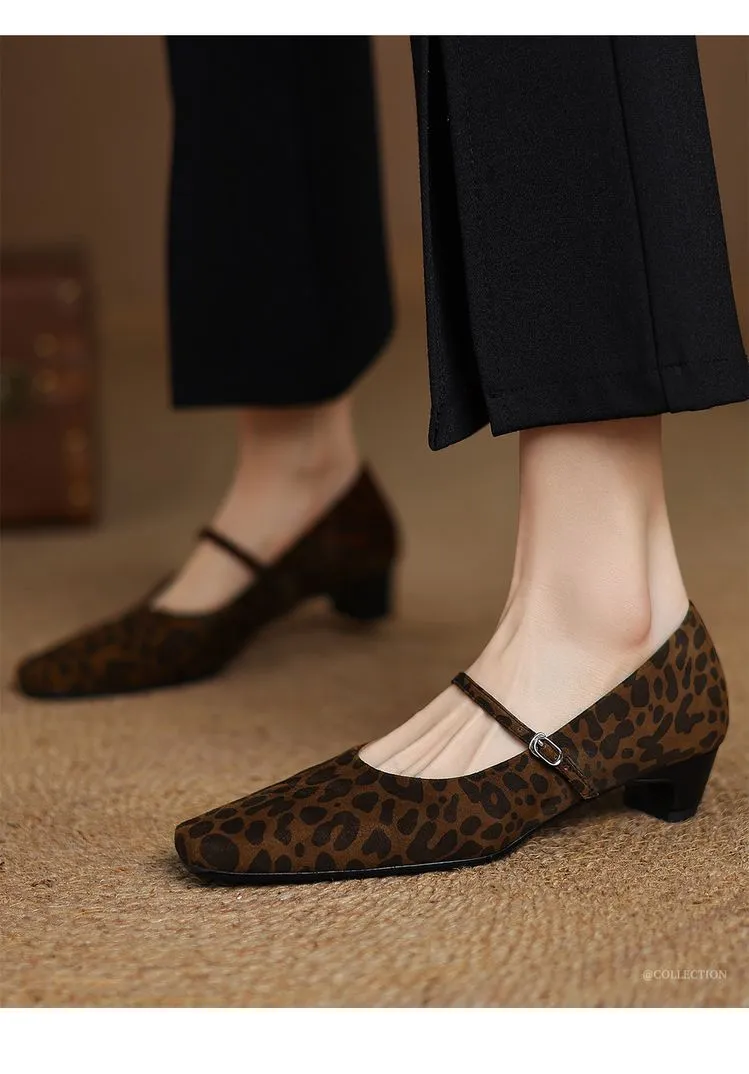 Spring square-toe chunky heel high-heeled low-cut single shoes with buckle, sheepskin fashion women's shoes 12-16b
